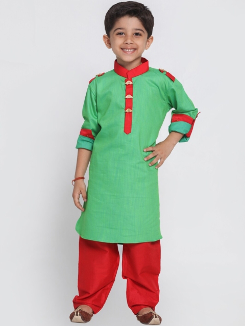 

JBN Creation Boys Green & Red Colourblocked Kurta with Pyjamas
