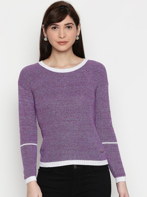 

Manola Women Purple Self Design Pullover Sweater