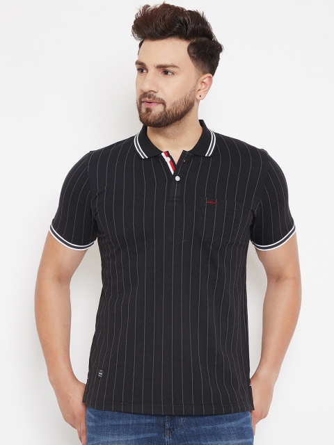 

Adobe Men Black & Grey Striped Polo Collar T-shirt
