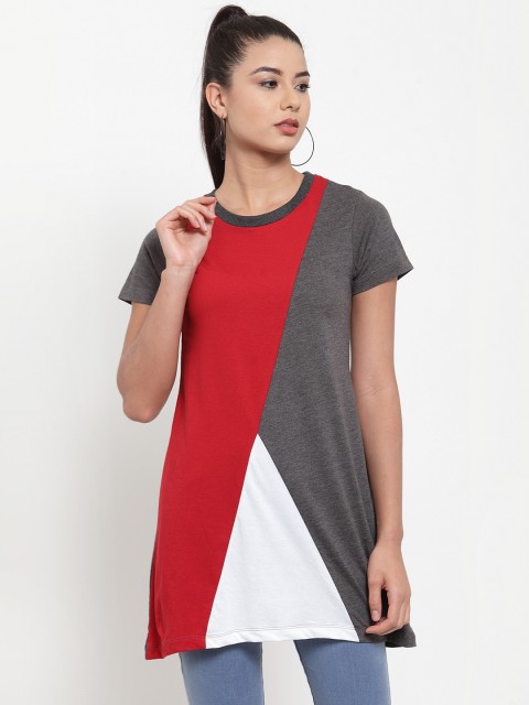 

Kalt Women Red & Grey Colourblocked Round Neck T-shirt