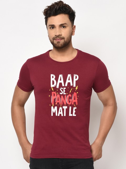 

ELEGANCE Men Maroon & White Printed Round Neck T-shirt