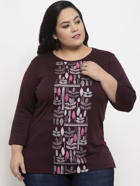 

plusS Women Burgundy Printed Top