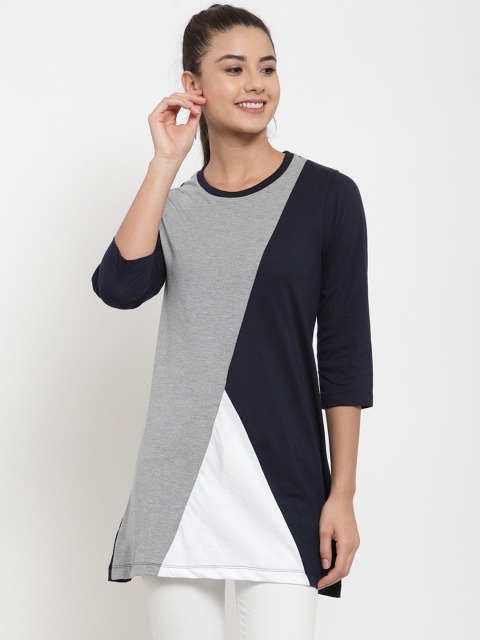 

Kalt Women's Navy Blue & Grey Colourblocked Tunic