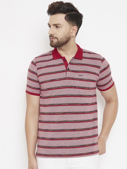 

Adobe Men Red Striped Polo Collar T-shirt