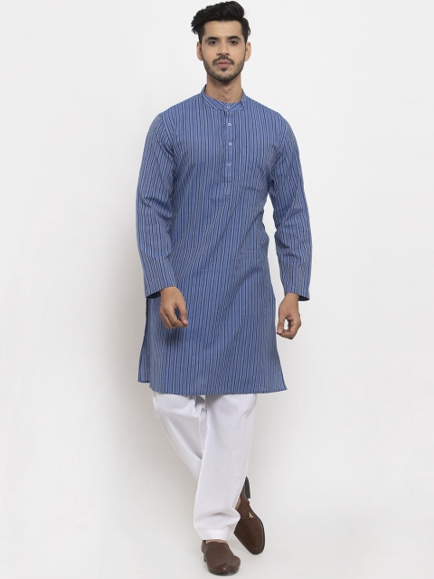 

NEUDIS Men Blue & Off-White Striped Straight Kurta