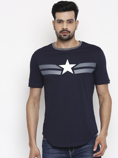 

The Souled Store Adults Navy Blue Captain America Print Round Neck T-shirt