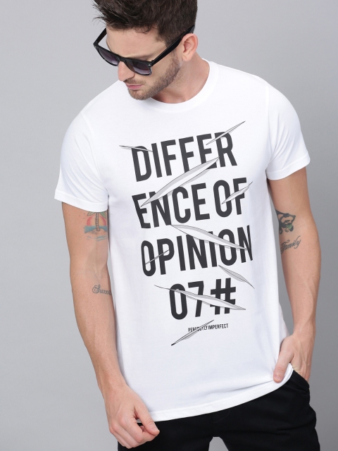 

Difference of Opinion Men White & Black Printed Round Neck T-shirt