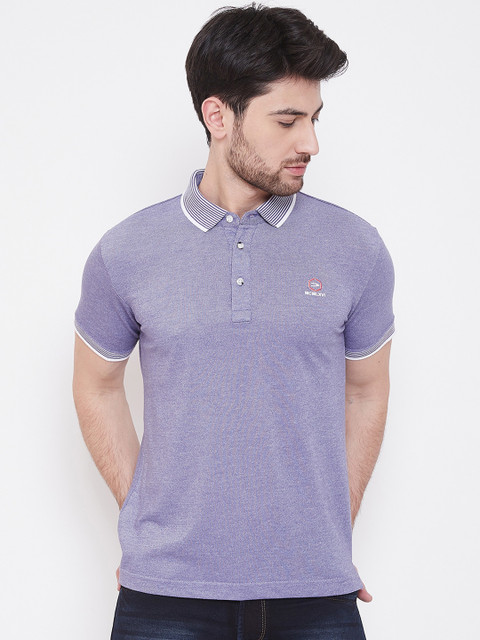 

Duke Men Purple Solid Polo Collar T-shirt
