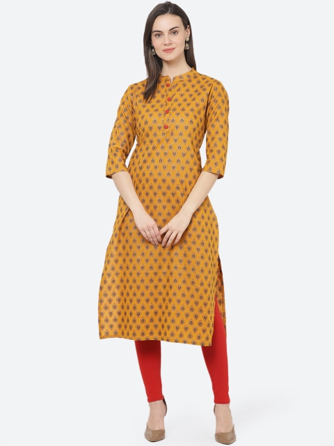 

aayusika Women Mustard Yellow Printed Straight Kurta