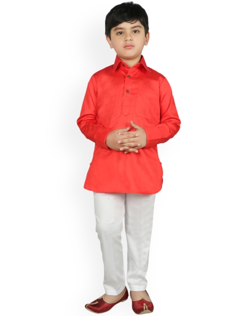 

SG YUVRAJ Boys Orange & White Solid Kurta with Pyjamas