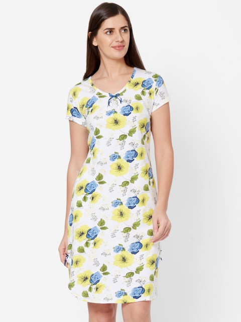 

Juliet White & Yellow Floral Print Pure Cotton Sleep Shirt