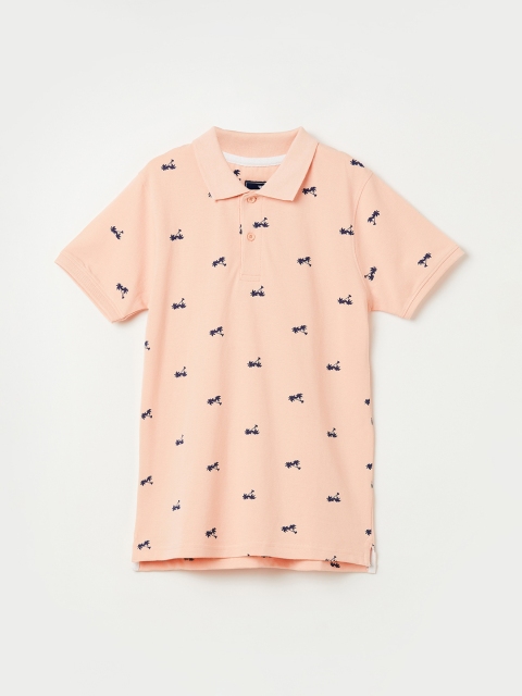 

Fame Forever by Lifestyle Boys Coral Orange Printed Polo Collar T-shirt