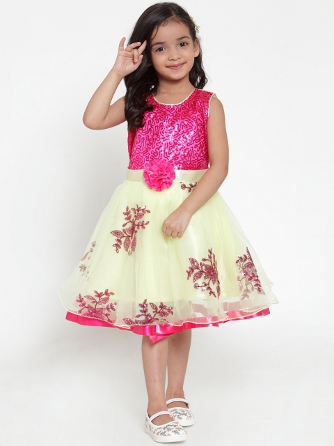 

Aarika Girls Pink & Yellow Embellished Fit and Flare Dress