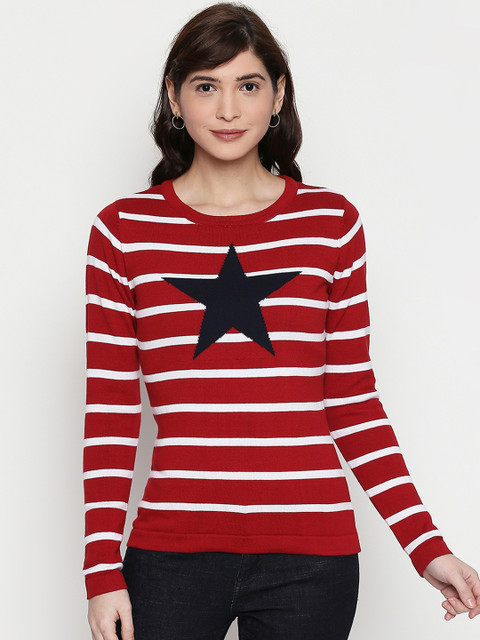 

Manola Women Red & White Striped Pullover Sweater
