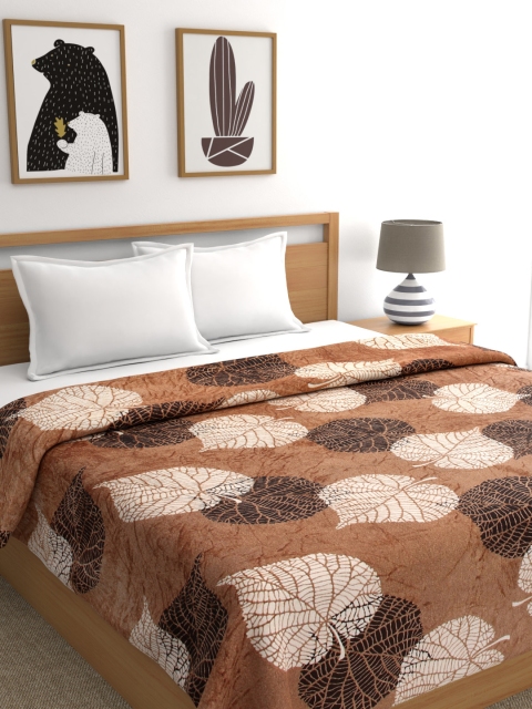 

A Homes Grace Brown & Beige Floral AC Room 233 GSM Double Bed Blanket