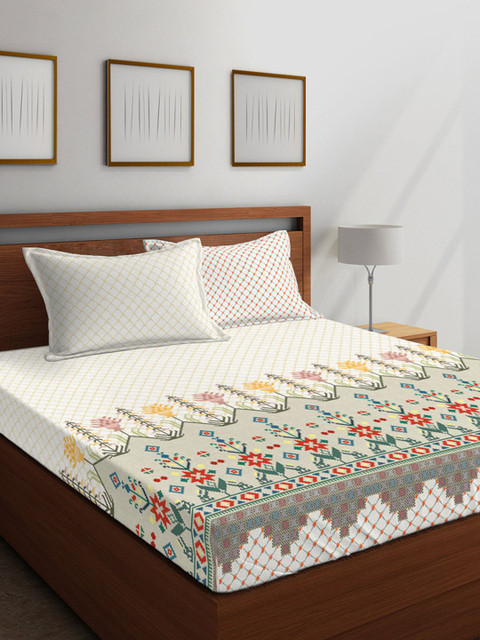 

Boutique Living India Multicoloured Floral 400 TC Cotton 1 King Bedsheet with 4 Pillow Covers, Multi