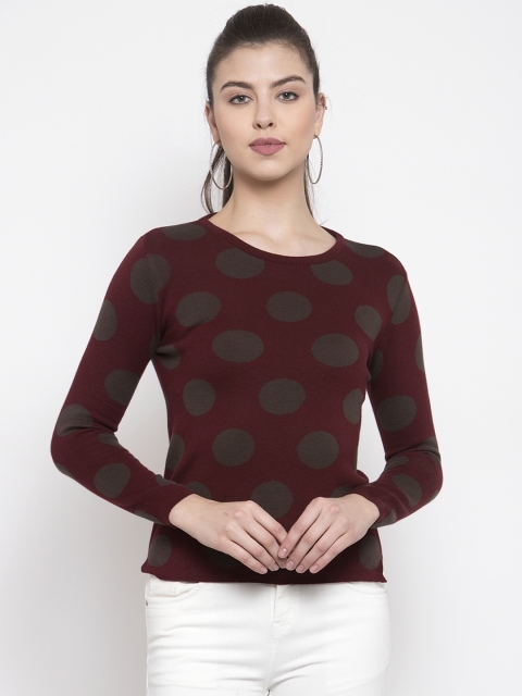 

Kalt Women Maroon & Olive Green Printed Pullover Sweater
