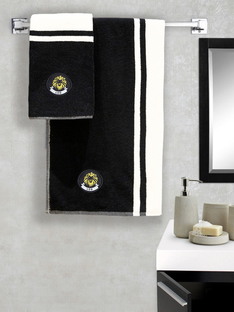 

Trident Unisex Black & White Colourblocked Leo Zodiac Sign Bath & Hand Towel Set