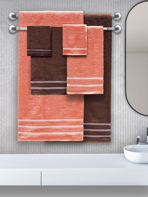 

Trident Unisex Set Of 6 Solid 380 GSM Comfort Living Towels, Brown