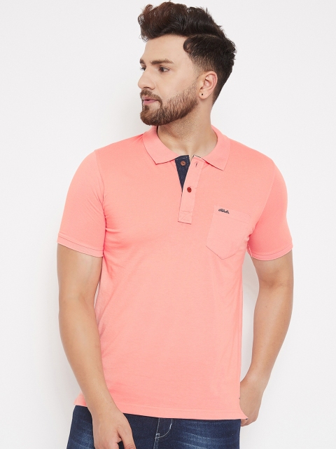 

Adobe Men Peach-Coloured Solid Polo Collar T-shirt