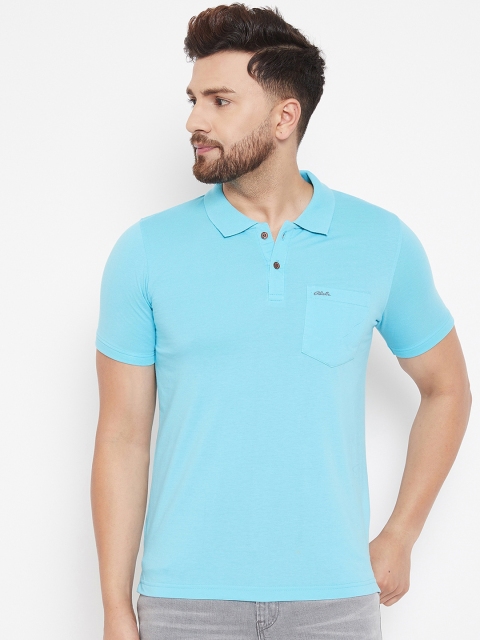 

Adobe Men Turquoise Blue Solid Polo Collar T-shirt