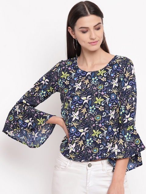 

AKIMIA Women Navy Blue & Green Printed Top