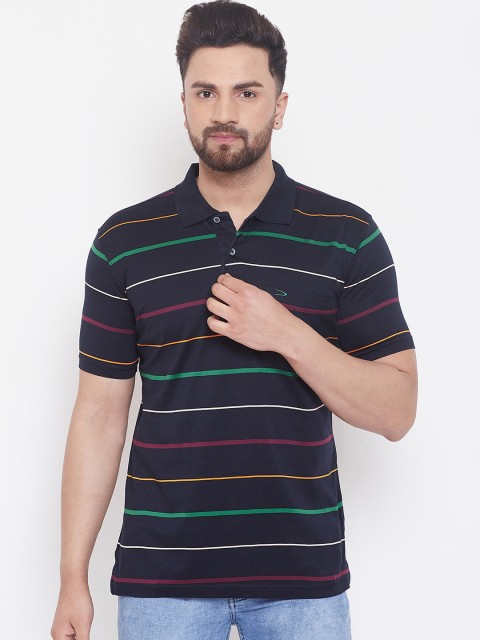 

Duke Men Navy Blue Striped Polo Collar T-shirt