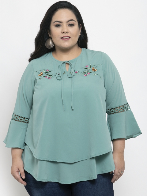 

plusS Women Sea Green Self Design Top