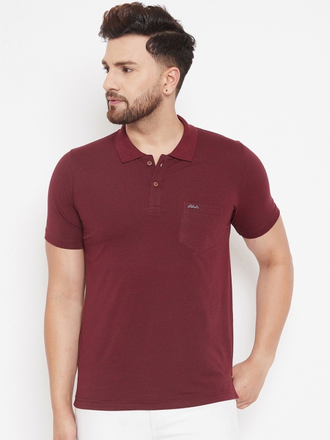 

Adobe Men Maroon Solid Polo Collar T-shirt