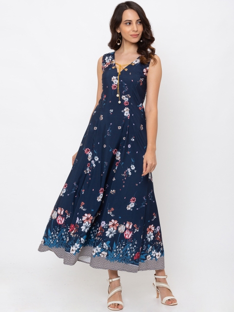 

Iti Women Navy Blue Floral Print Maxi Dress