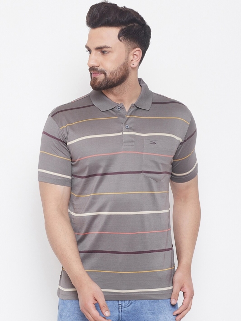 

Duke Men Brown & Off-White Striped Polo Collar T-shirt