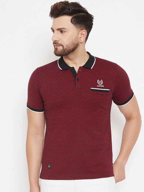 

Adobe Men Maroon Self Design Polo Collar T-shirt