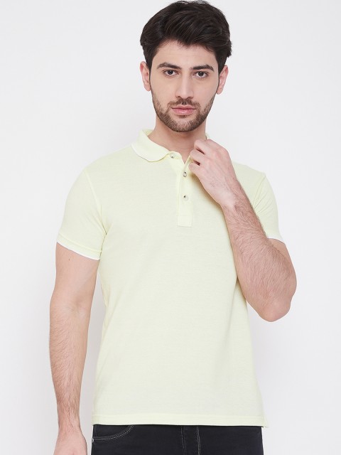 

Duke Men Yellow Solid Polo Collar T-shirt