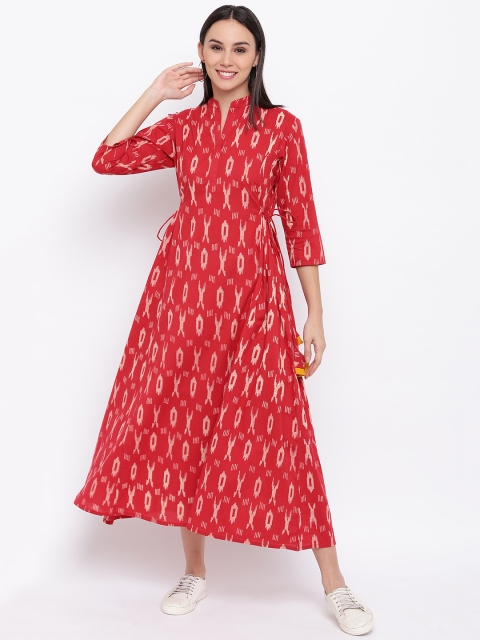 

FABNEST Women Red Printed A-Line Dress