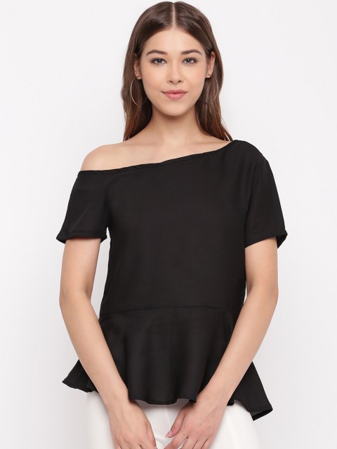 

Capybara Women Black Solid One-Shoulder Peplum Top