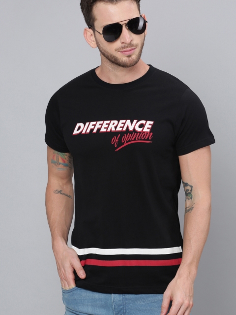 

Difference of Opinion Men Black Printed Round Neck Pure Cotton T-shirt