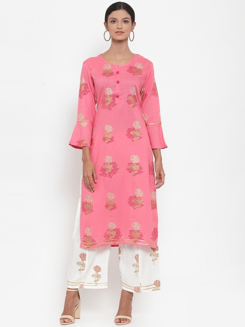

ANAISA Women Pink & White Floral Printed Kurta with Palazzos