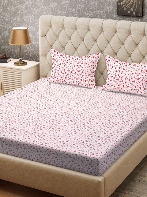 

CORE Designed by SPACES Pink & White Floral 104 TC Cotton 1 Queen Bedsheet with 2 Pillow Covers