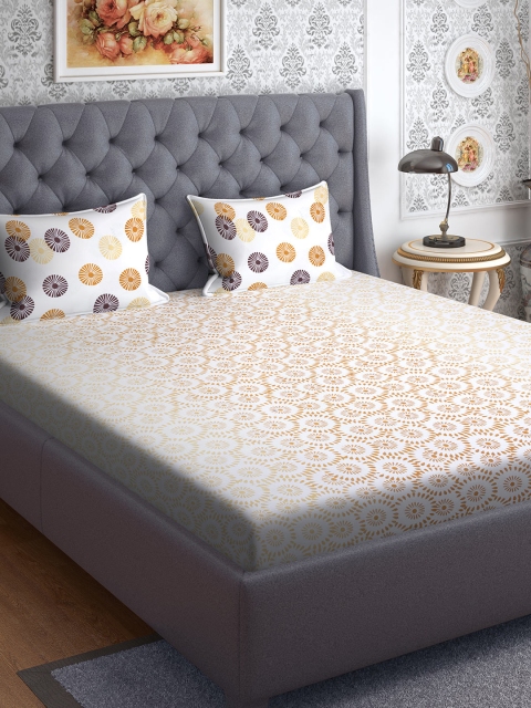 

CORE Designed by SPACES White & Yellow Geometric 144 TC Cotton 1 Queen Bedsheet with 2 Pillow Covers