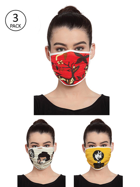 

Masaba Adults Pack of 3 Printed 2-Ply Resuable Cloth Masks, Yellow
