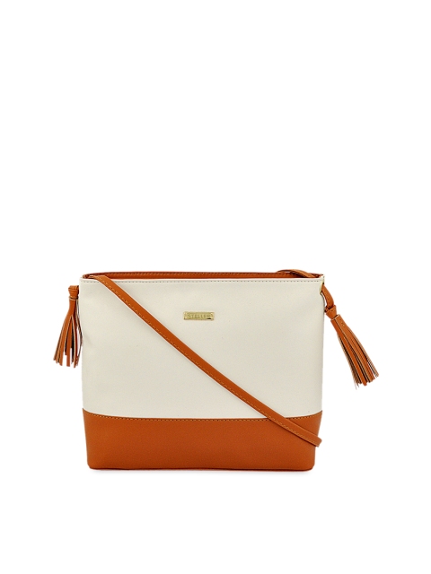 

STELLER Women Off-White & Tan Brown Colourblocked Messenger Bag