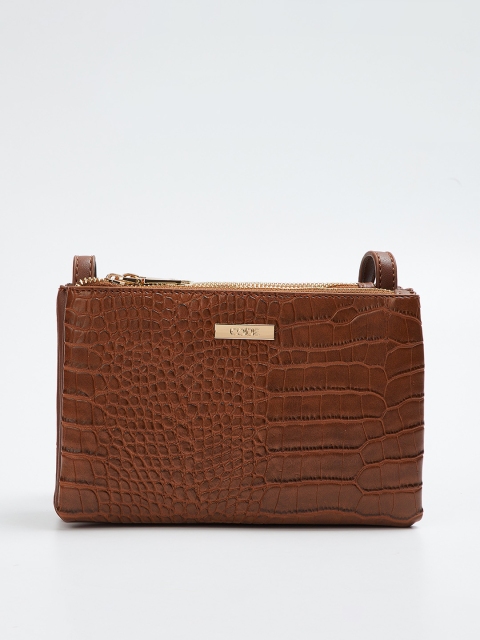 

CODE by Lifestyle Brown Croc Skin Textured Sling Bag