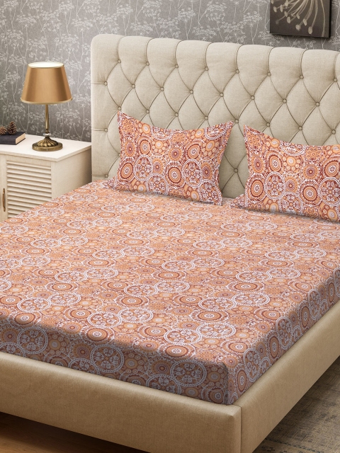 

CORE Designed by SPACES Brown Ethnic Motifs 104 TC Cotton 1 Queen Bedsheet with 2 Pillow Covers