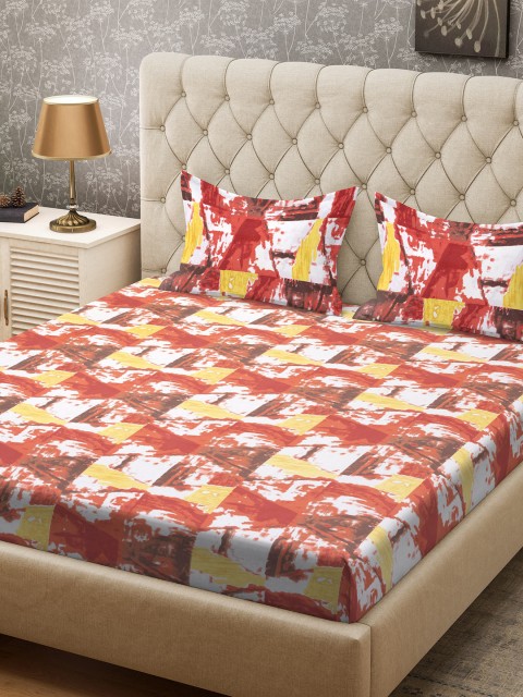 

CORE Designed by SPACES Red & White Abstract 104 TC Cotton 1 Queen Bedsheet with 2 Pillow Covers