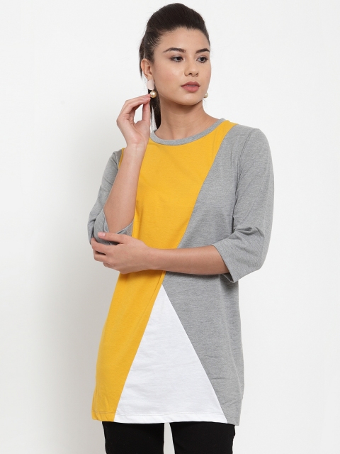 

Kalt Women's Yellow & White Colourblocked Tunic