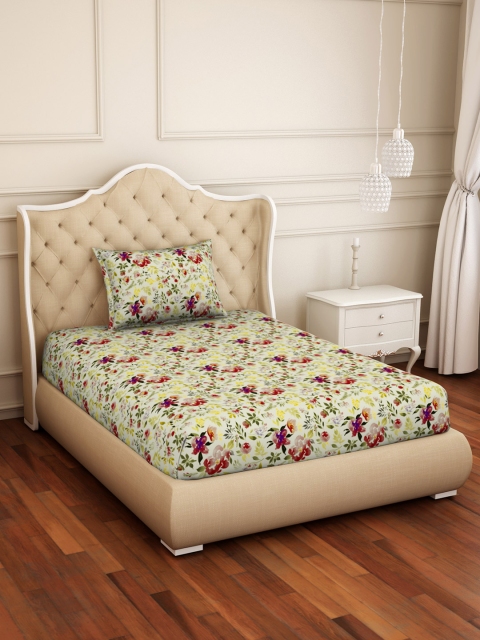 

CORE Designed by SPACES Green Floral 104 TC Cotton 1 Single Bedsheet with 1 Pillow Cover