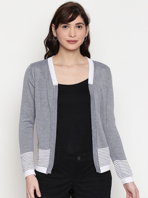 

Manola Women Grey & White Colourblocked Open Front Shrug