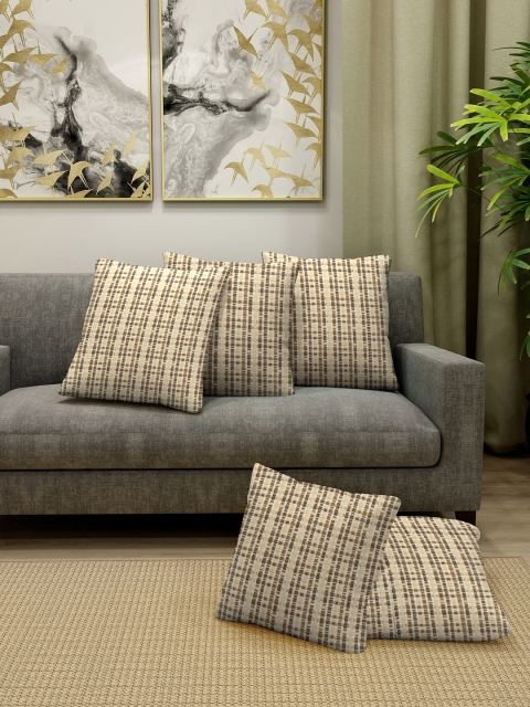 

KLOTTHE Set Of 5 Beige & Brown Self Design Square Floor Cushions