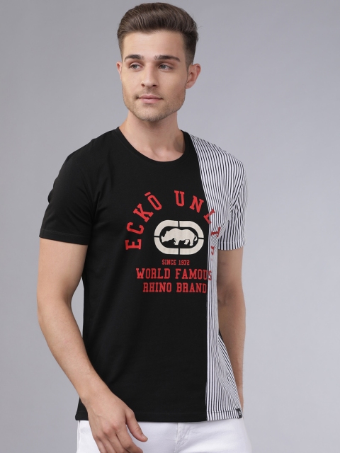 

Ecko Unltd Men Black & Grey Slim Fit Printed Round Neck T-shirt