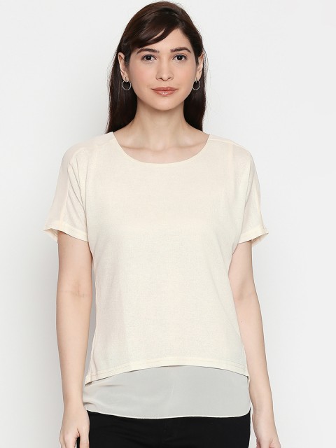 

Manola Women Cream-Coloured Solid Styled Back Knitted Top